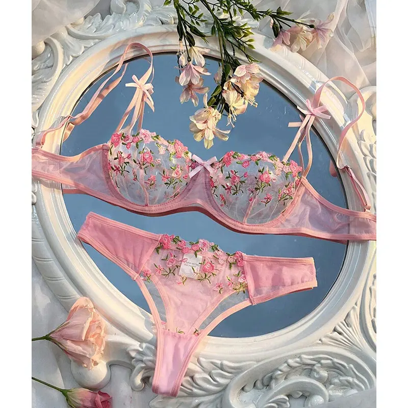 Schöne sexy Frauen 2-teilige Blumenstickerei Unterwäsche Sexy erotische Dessous